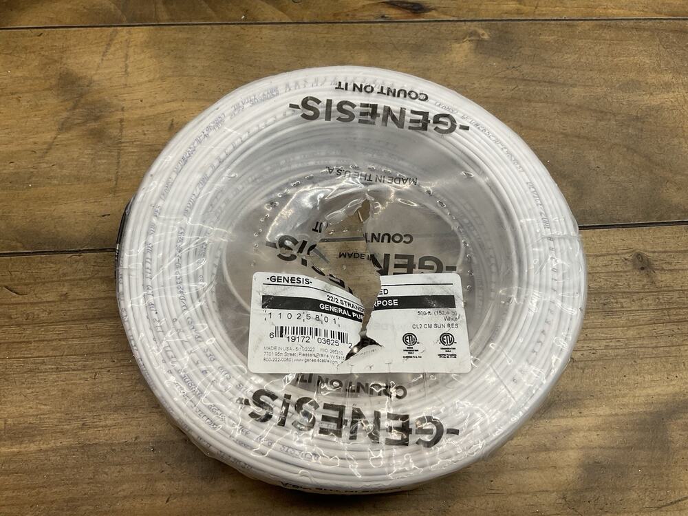 Honeywell Genesis 22/2 Stranded Alarm Wire 11025801 CM/CL2 White 500ft NEW